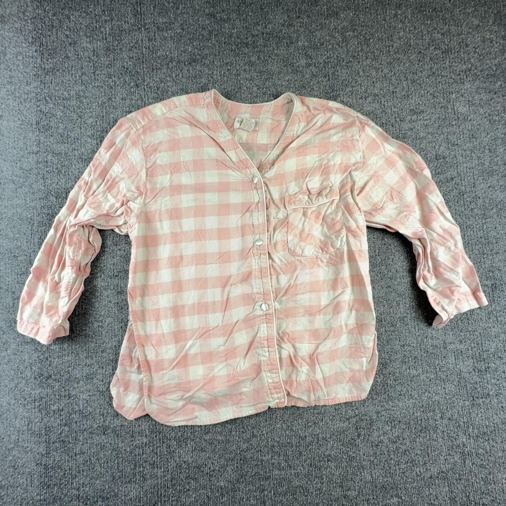 Victoria's Secret Pajama Top Womens Medium Pink Check Flannel 3/4 Sleeve Button